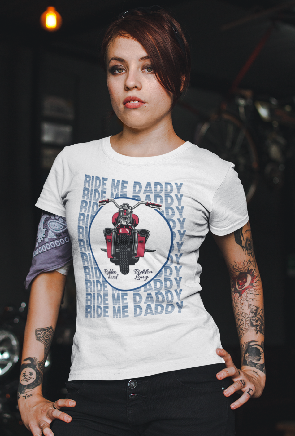 Ride Me Daddy Motorcycle Princess Adult T-Shirt. Spicy Kink Motorcycle T-Shirt