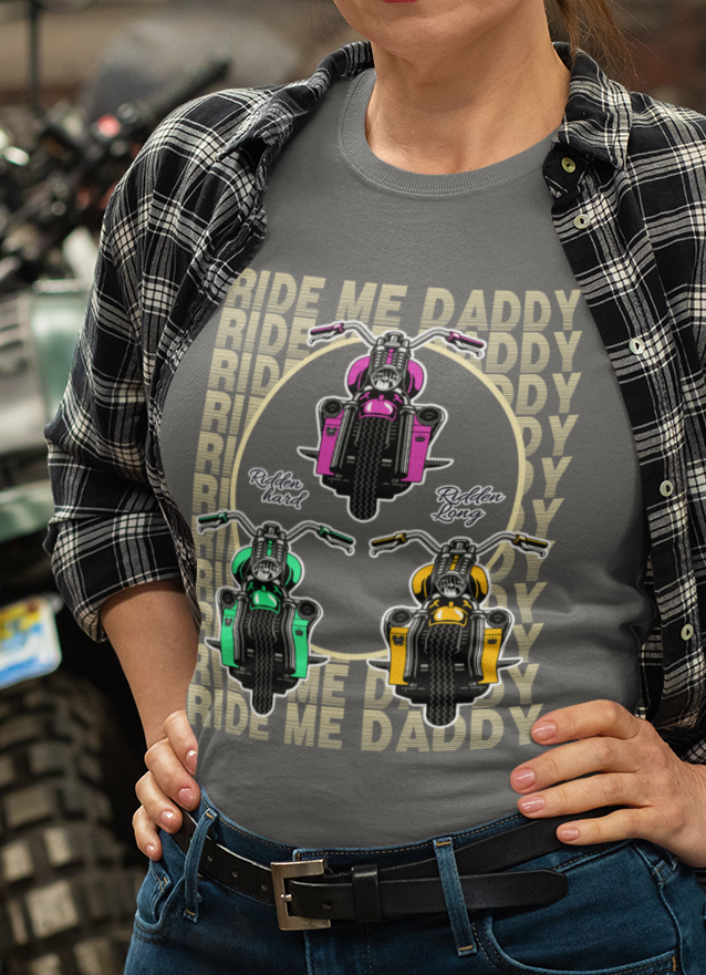 Ride Me Daddy Pop Art Inspired Motorcycle Princess T-Shirt. Spicy Motorcycle T-Shirt