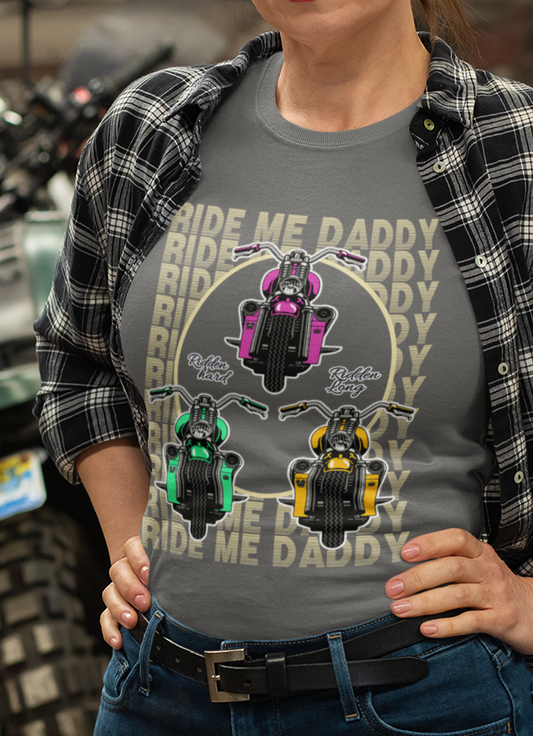 Ride Me Daddy Pop Art Inspired Motorcycle Princess T-Shirt. Spicy Motorcycle T-Shirt