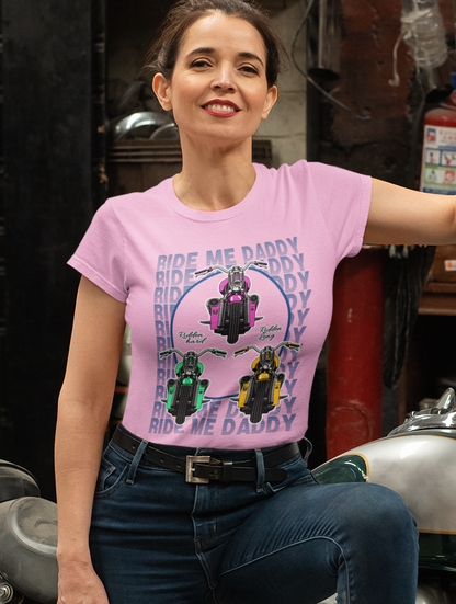 Ride Me Daddy Pop Art Inspired Motorcycle Princess T-Shirt. Spicy Motorcycle T-Shirt