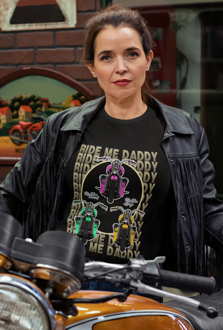 Ride Me Daddy Pop Art Inspired Motorcycle Princess T-Shirt. Spicy Motorcycle T-Shirt